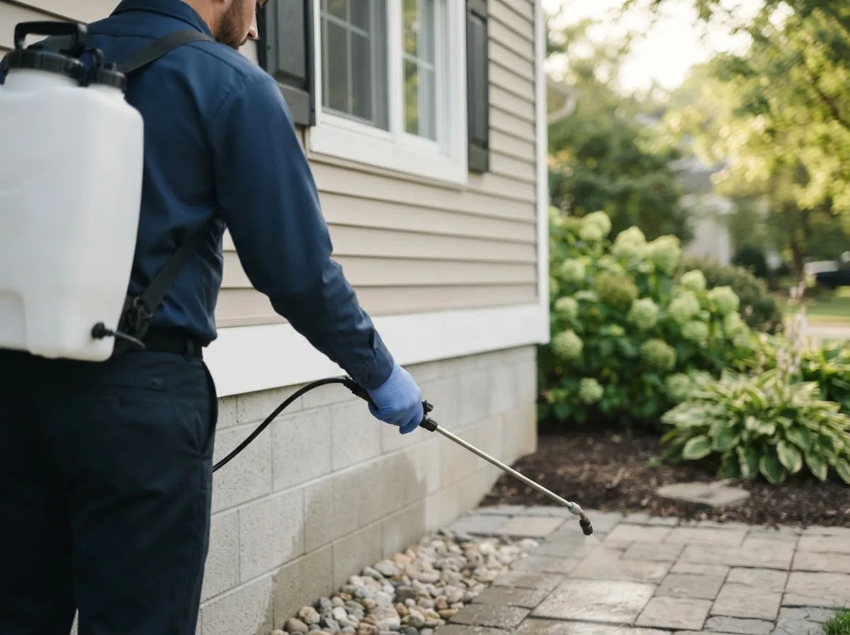Pest control technician inspecting a home in Siloam, NC